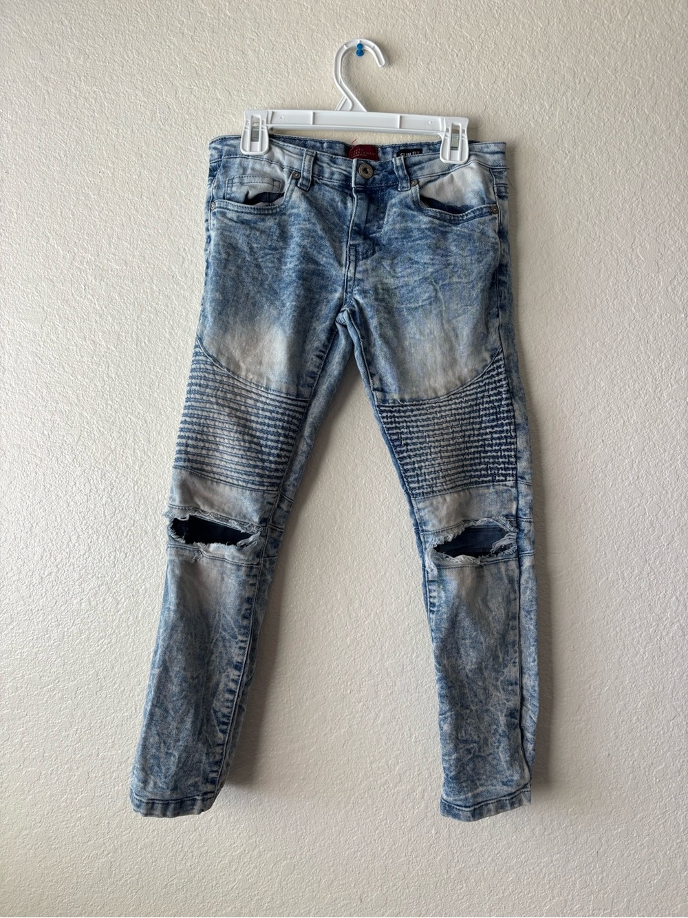 Kids Light Wash Distressed Moto Jeans - Blue